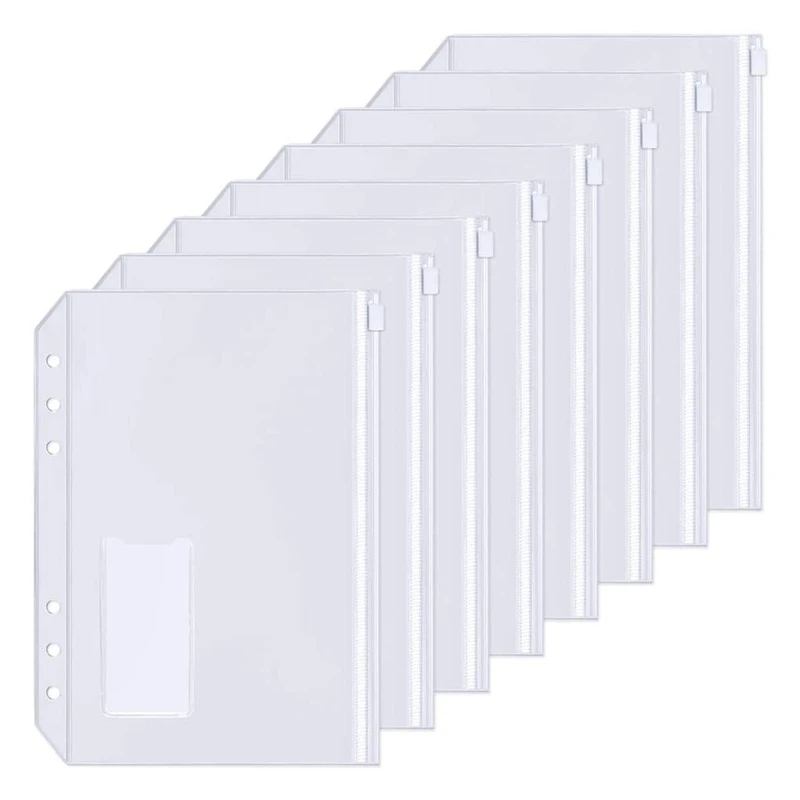 

15Pcs A5 Binder Pockets 6-Hole Punched Zipper Binder Pocket with Plastic Zipper Label Pocket for 6-Ring Notebook Binder