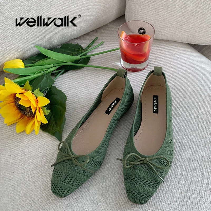 Женские балетки на плоской подошве туфли с бантом и квадратным носком мягкие