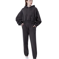 women hooded tracksuit 2 piece set pullover drawstring sweatshirtelastic high waist sweatpant suit fashion sport outfits