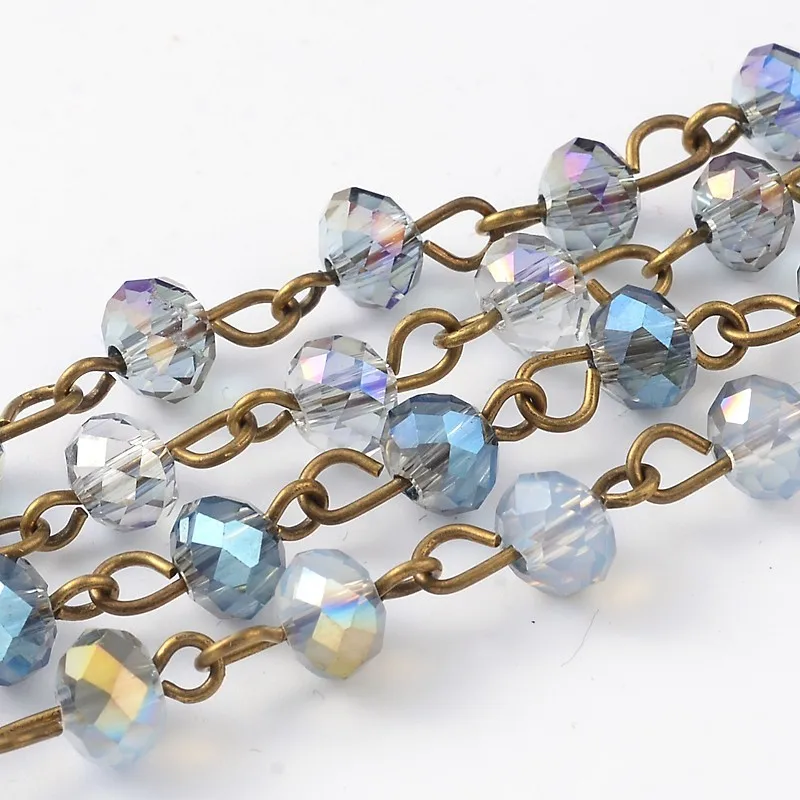 6x4 мм Ручная работа Гальваническая стеклянная ограненная цепочка из бусин Abacus