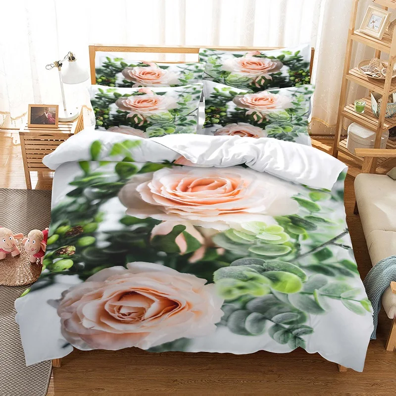 Комплект постельного белья с принтом розовых роз пододеяльник 3d Цифровым модный