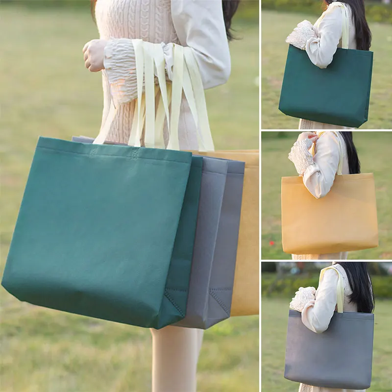 

1PC Foldable Portable Non-Woven Shopping Bags Reusable Clothing Store Handbags Women's Sundries Storage Bags Eco Print Tote Bag