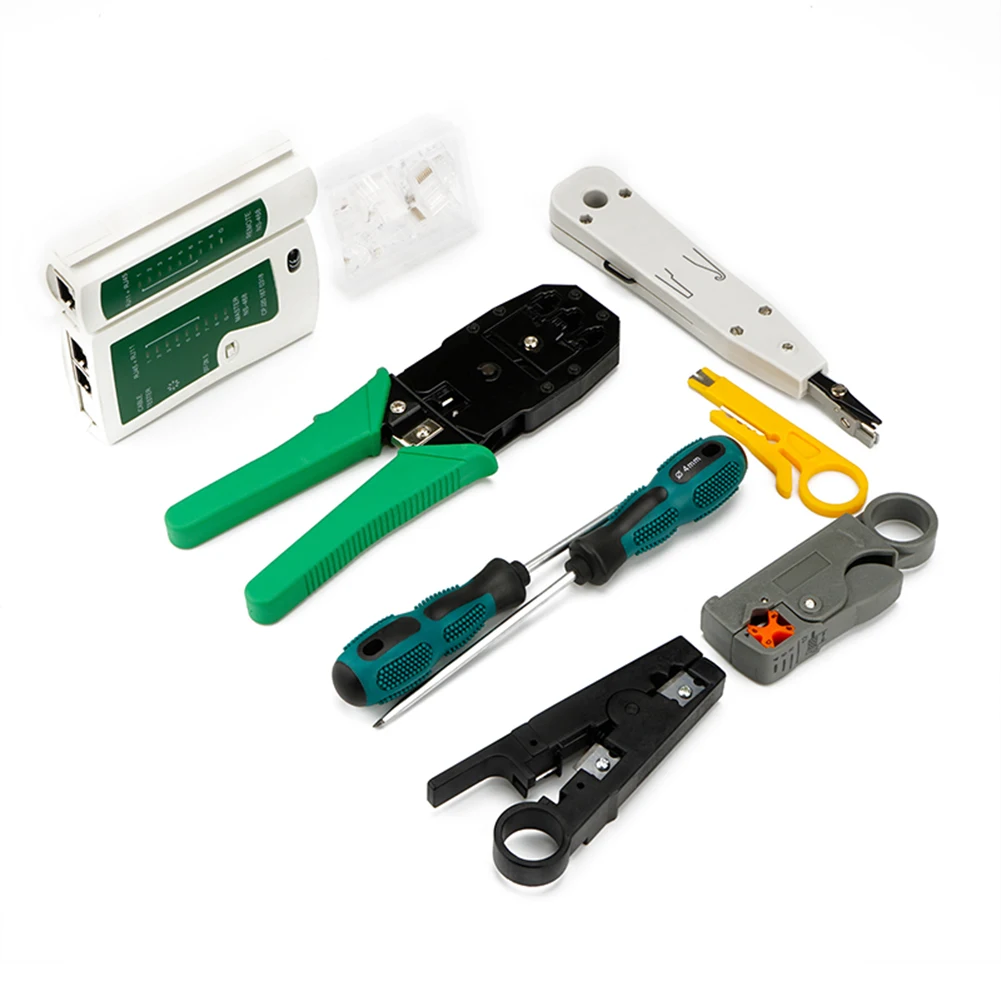 12Pcs RJ11 RJ45 Portable LAN Network Repair Tool Kit Cable Crimping Tool Set Cable Tester AND Plier Crimp Crimper Plug Clamp