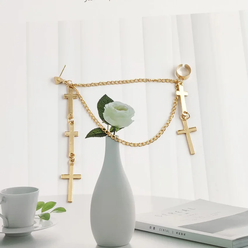 1 шт. модные сплав черный золотой серебряный серьги панк стиль Крест кисточкой