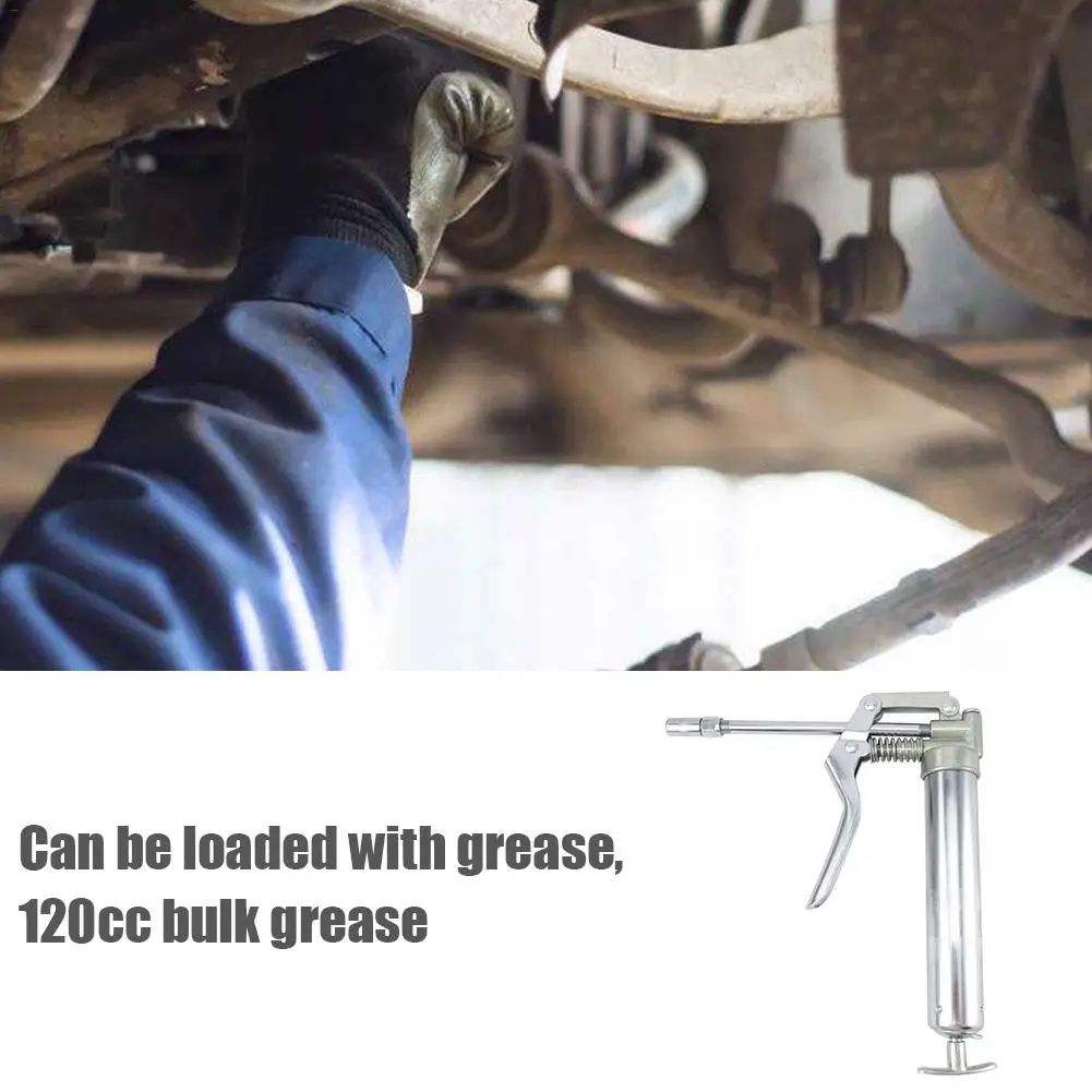 

120cc Grease Gun Tool Hose Grease Machine Set Metal Steel Screw Auto Use One Handed Lubrication Vehicle Repair Tool With Oil Tip