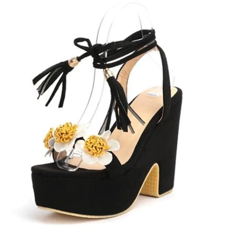 

Сандалии женские на высоком каблуке, богемные босоножки с цветами, перекрестными ремешками, Сказочная пляжная обувь в римском стиле для мор...