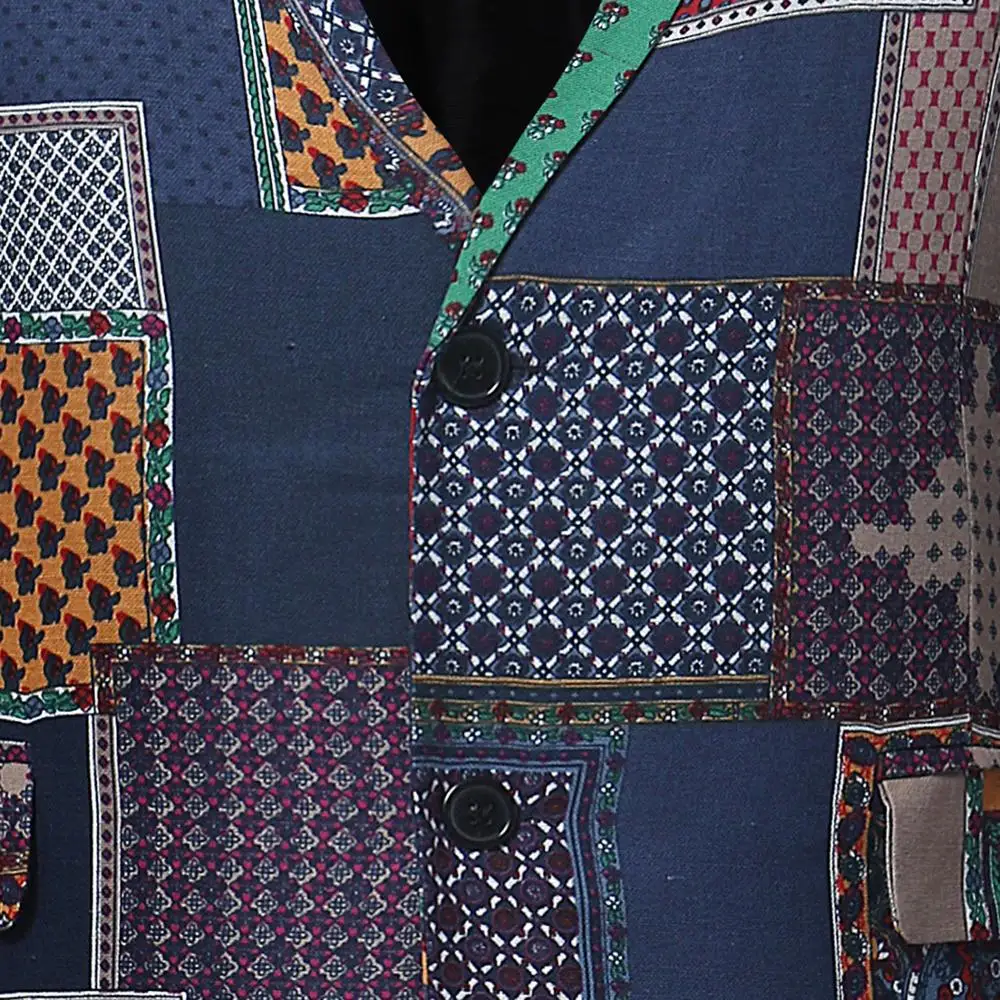 Винтажный Африканский блейзер в стиле пэчворк мужской брендовый однобортный