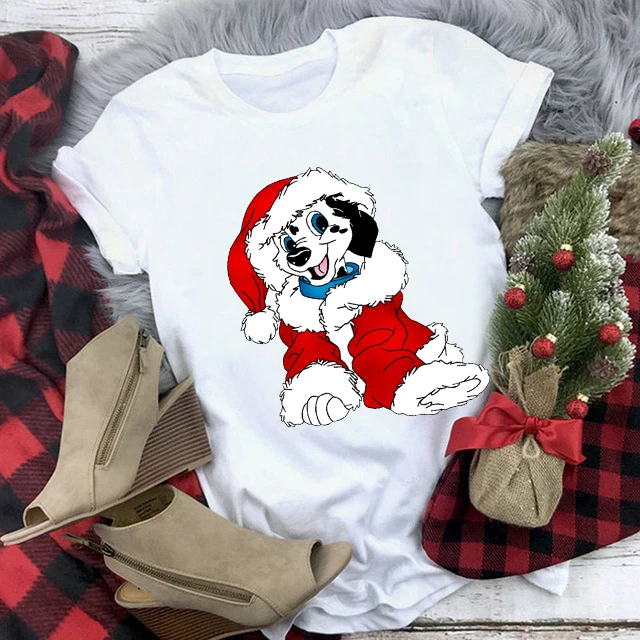 

Women T Shirt Cute Cartoon Christmas Dogs Printed Tops New Year Santa Claus T-shirt Harajuku Kawaii Short Sleeve Tee Shirt Femme