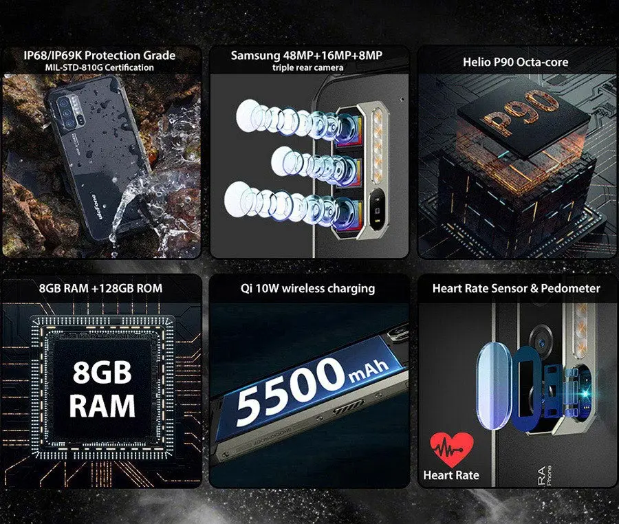 Ulefone Power 7 6,3 ''IP68 прочный Helio P90 Octa Core 8 ГБ+ 128 ГБ Android 9,0 48MP 4G глобальная версия 5 V/3A NFC мобильного телефона