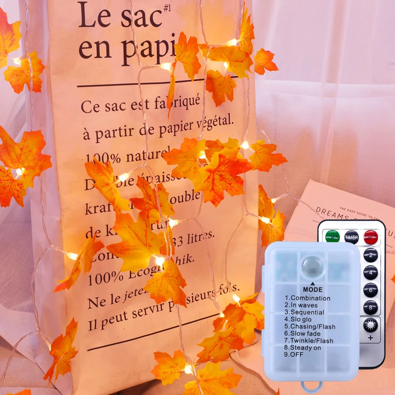 

Double Maple Leaf String Light Led AA Power With Controller 2.5M 20Leds WarmWhite Home Garden Party Decorations Fairy Lamp