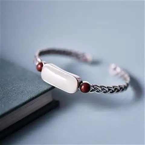

Silver Bracelet Women's Fashion Vintage Ornament Sterling Silver Young Girl Jade Bracelet Special-Interest Design Twisted Solid