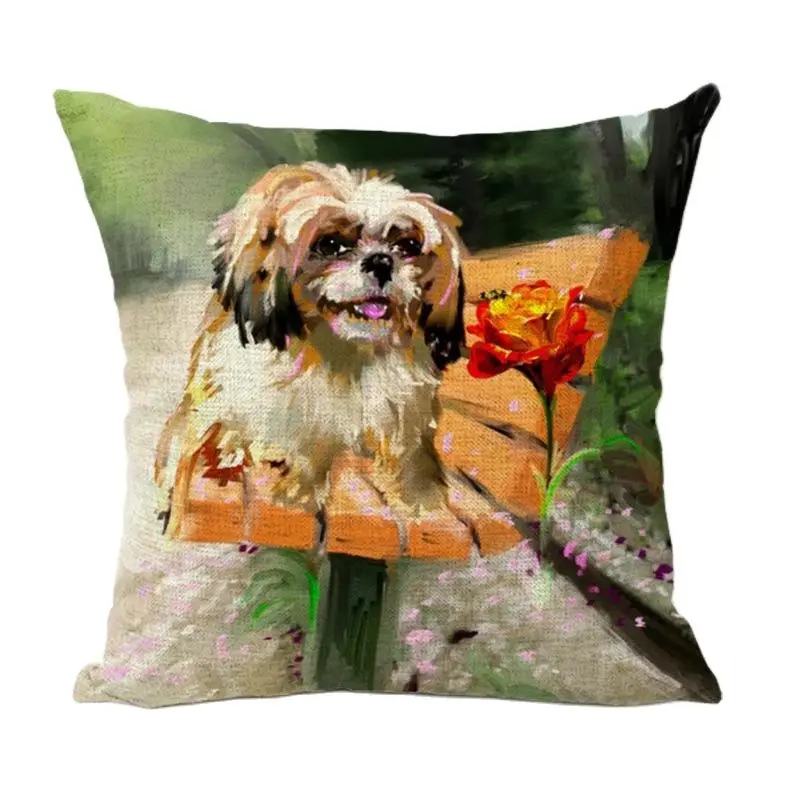 Чехол на подушку с изображением милой собаки масляной живописи Shih Tzu 17 дюймов
