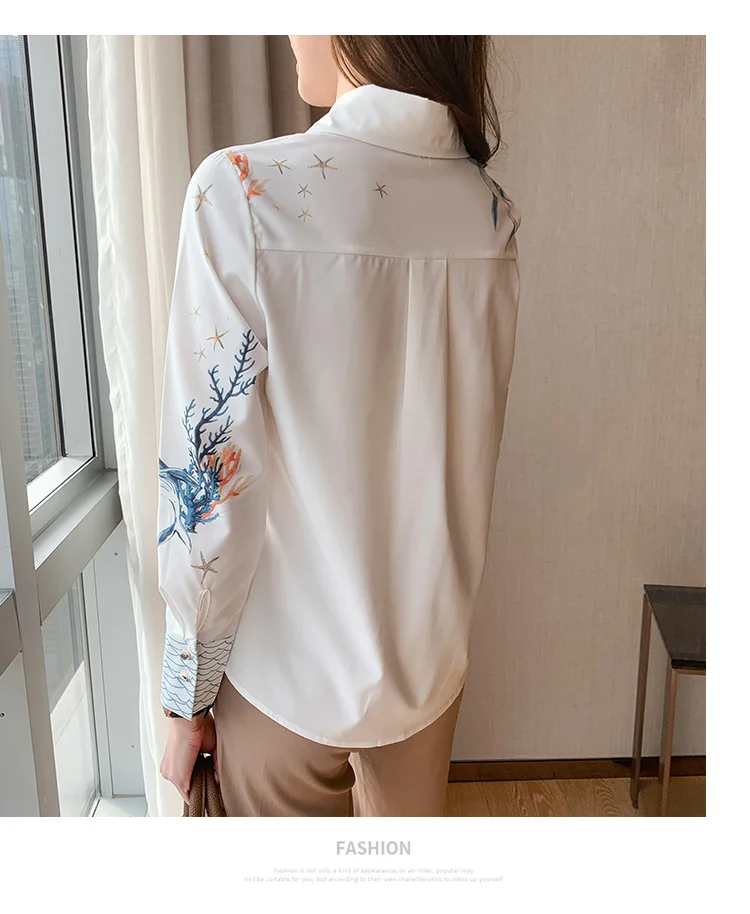 

Houthion New Chiffon Women's Blouses Long Sleeve Top Buttons Lady Regular Loose Printed Blouse Summer Fashion Shirt
