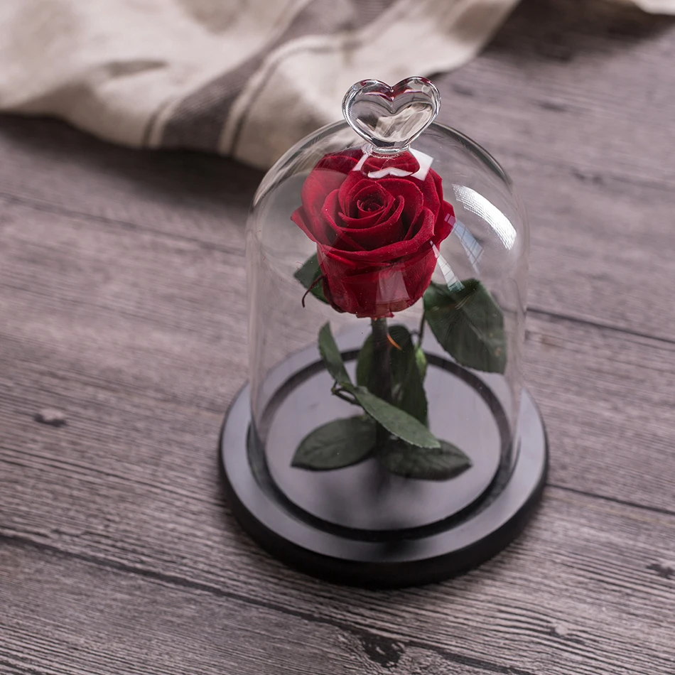 

6 Styles Wholesale The Beauty and The Beast Fresh Flowers Red Eternal Roses In A Glass Dome Valentine Christmas Gift Dropshiping