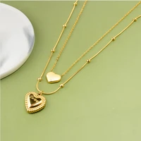 meyrroyu stainless steel two layer bead heart pendant necklace for women chain 2021 trend romantic party gift fashion jewelry