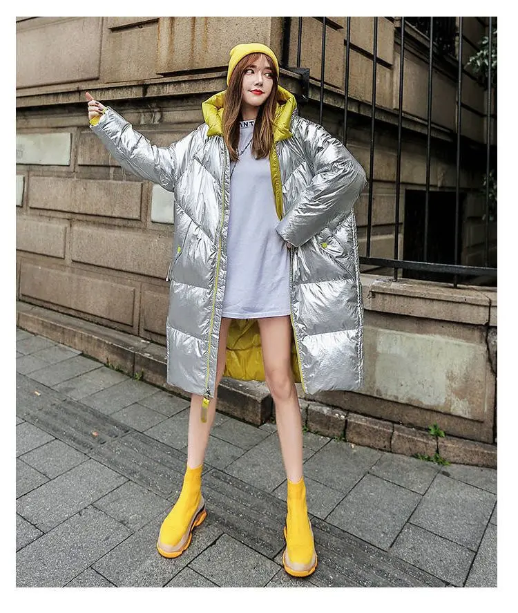 KULAZOPPER Silver down jacket woman winter new thicken outwear long hooded loose outside keep warm coats female LZ025