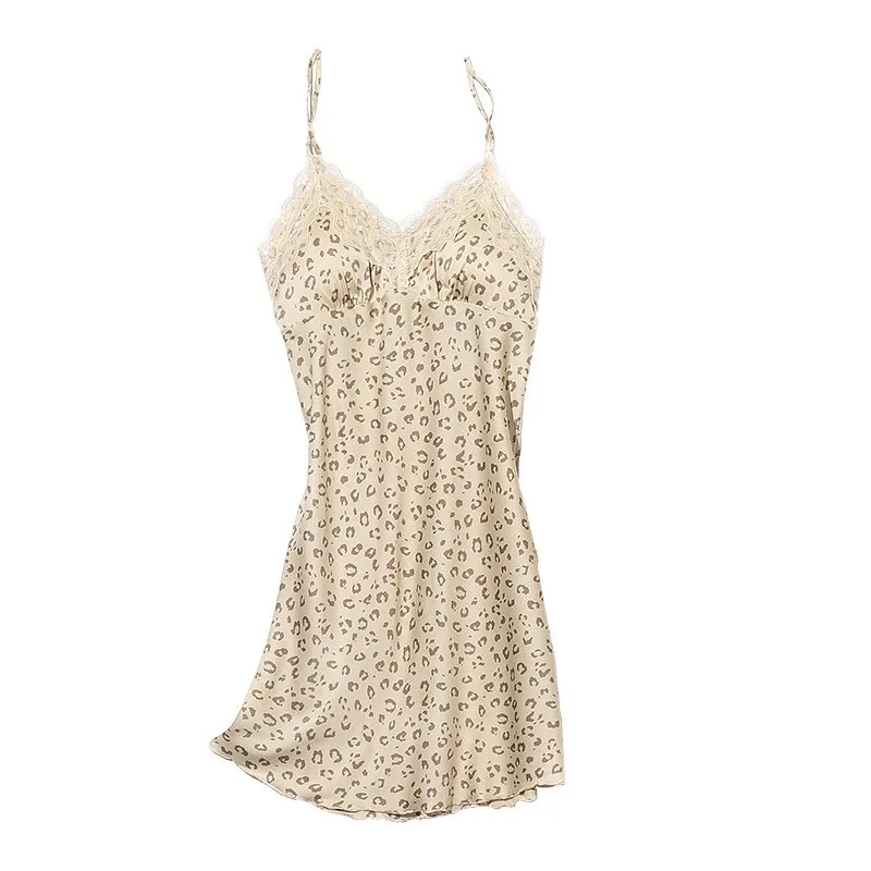 

4pcs Summer Thin Rayon Nightgown Suit Sexy Three-color Little Leopard Print Ladies Nightgown Suit Nightdress Loose Home Service