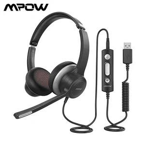 mpow hc6 wired headphones usb 3 5mm computer headset with microphone noise canceling sound card for skype call center computer free global shipping