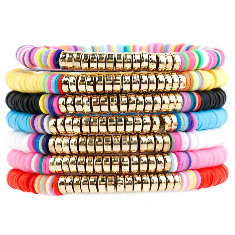 

Bohemian Colorful Clay Bracelets For Women Summer Beach Charm Elastic Soft Pottery Bracelet Boho Jewelry Accessory Gift
