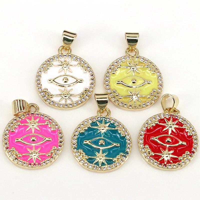 

10Pcs Enamel Eye Pendant, Star Charm Cz Pave, Gold Plated Round Pendant, Colorful Enamel Coin Pendant Jewelry Charm