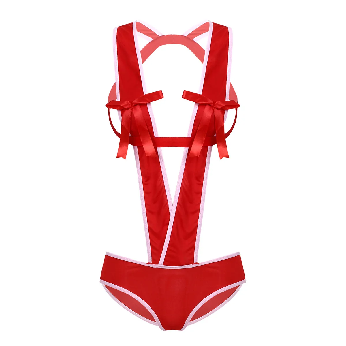 Рождественское Эротическое нижнее белье для женщин бондажное купальник с