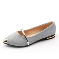 women shoes flat shallow pointed on comfortable fashion work office career party ladies dress dancing shoes silver golden