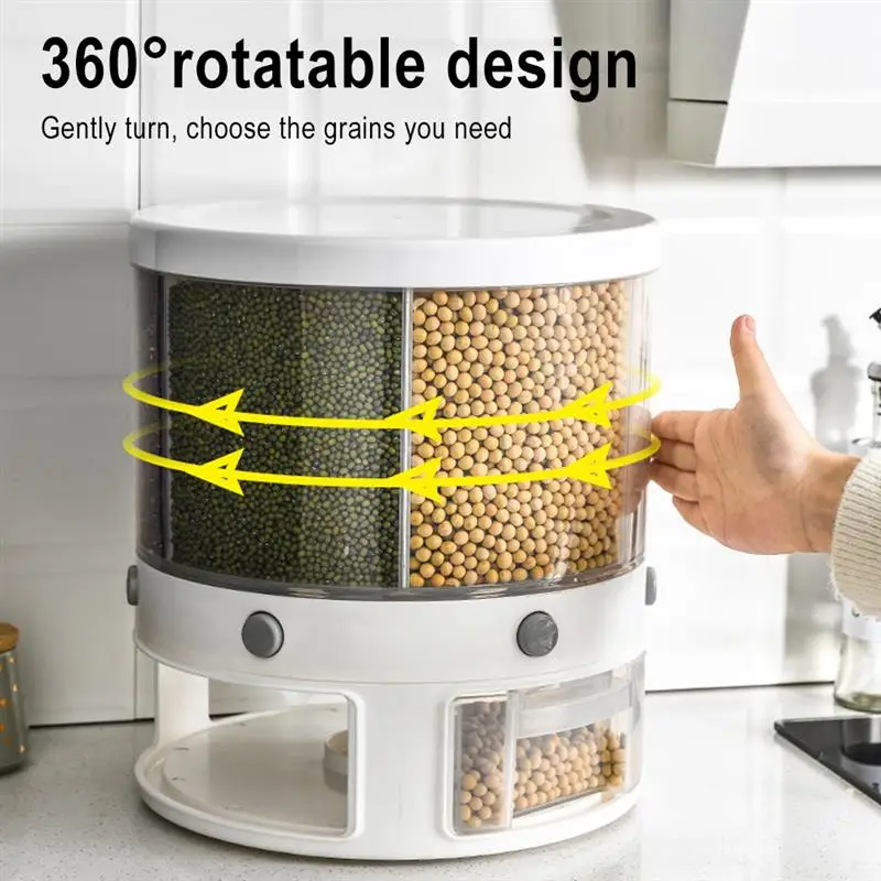 

Rotating Food Storage Box Multifunctional Divider Rice Bucket Household 10KG Moisture Proof Insect Proof Grain Organizer