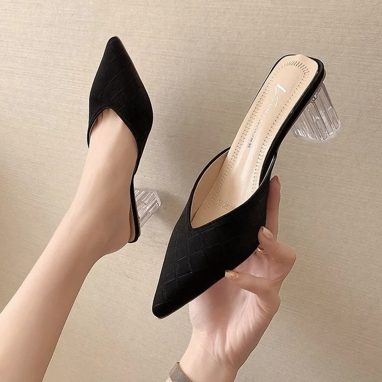 

Baotou half drag women's high heel thick heel pointed women's shoes