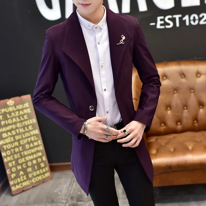 Мужской длинный Тренч AreMoMuWha Осенний маленький костюм в Корейском стиле плащ