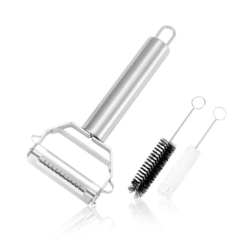 

Stainless Steel Double Head Melon Planer Fruit Slicing Tool Accessories With Brush Dual-Purpose Peeler Potato Carrot Peeling