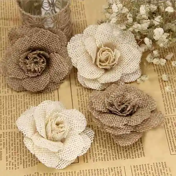 10 Pcs 9 cm Handmade Jute Hessian Burlap Flowers Rose Rustic Wedding Decoration Party DIY Supplies | Дом и сад