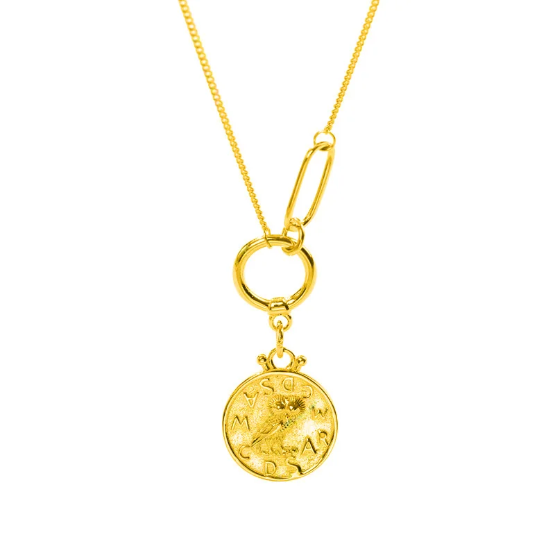 Gold Колье с монетой подлинное серебряное Драгоценное Ожерелье 925 пробы материал сделанный Сова выбивает круглый кулон подарок для женщин DS1727 - Окраска металла: Gold
