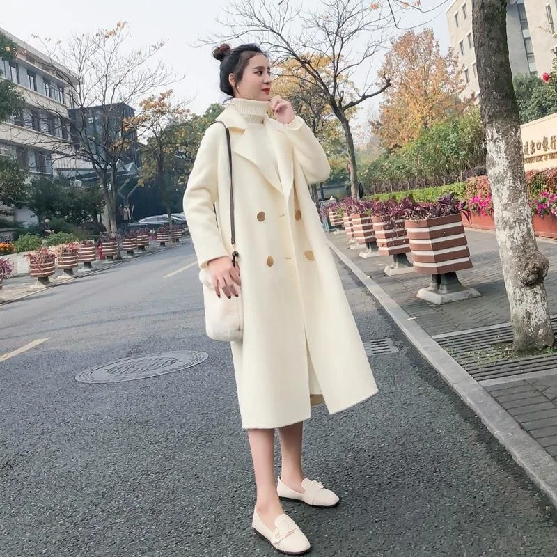 Vintage Sweet Female Overcoat Cashmere Coats Womens Loose Windbreakers Korean Autumn Trench Long White Coat For Women | Женская одежда