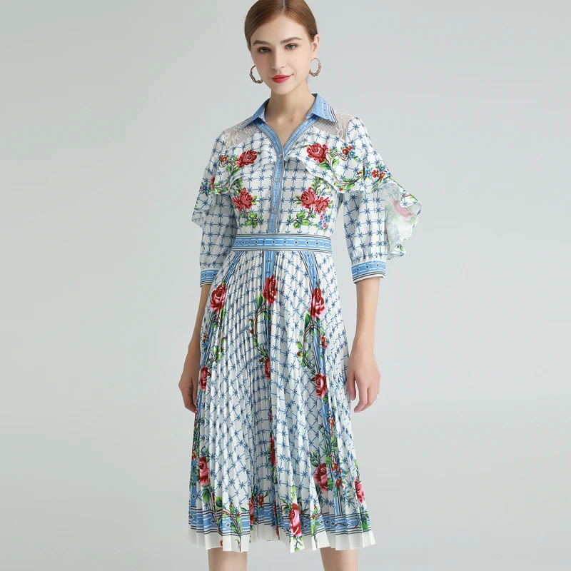

2021 SPRING FLORAL PRINT RUFFLE PLEATED MIDI DRESS