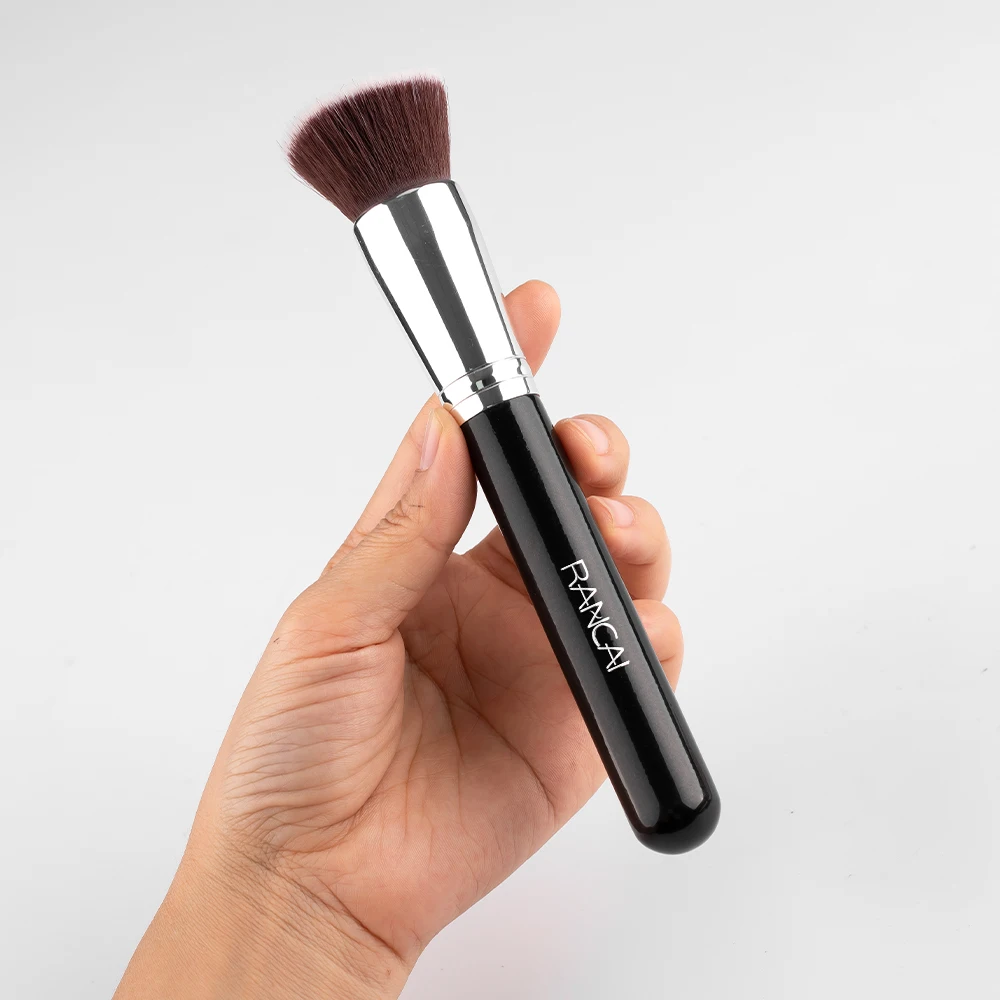 

Professional 1Pcs Makeup Artist Wood Handle Foundation Powder Soft Hair Flat Tip Buffer Blush Brush Tools