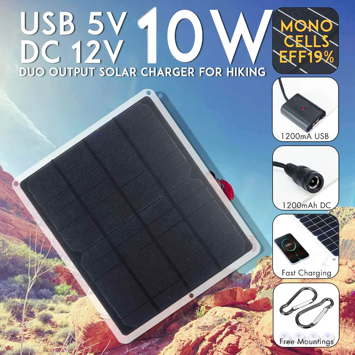 Панели солнечные USB 10W 5V 12V s Водонепроницаемый Зарядное устройство мини