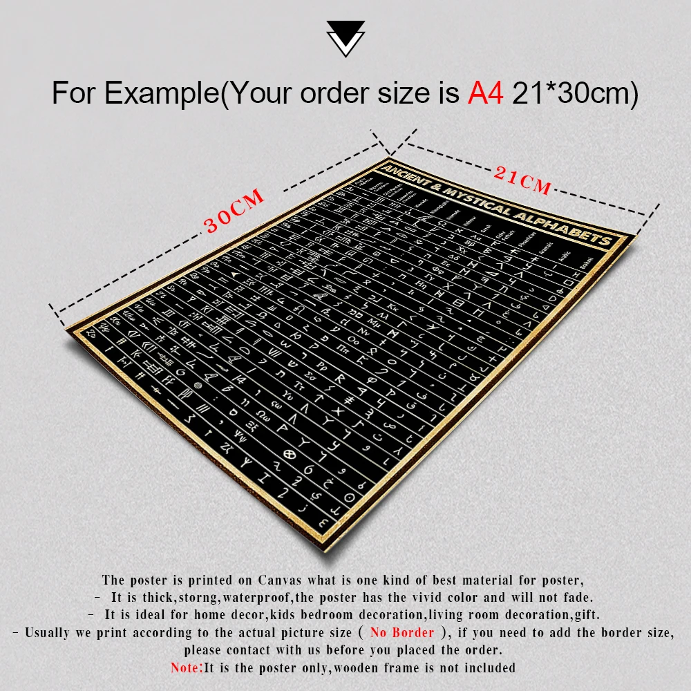 

Ancients and mystical alphabets gloss poster Education Black White Learning Picture Wall Art Print Canvas Painting Home Decor