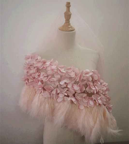 3D Цветы и перьевая ткань розовая кружевная гофрированная цветочная с перьями |