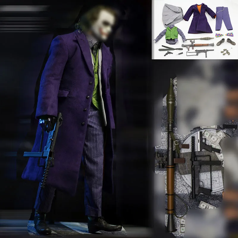

1/6, комплект одежды для клоуна из грязно-фиолетового пальто Джокера с пистолетами, ножами, гранатами, подходит для мужских солдат 12 дюймов, э...