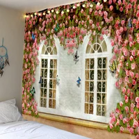 window flower wall tapestry cheap polyester fabric printed garden arch scenery art tapiz hippie boho decor wall hanging blanket