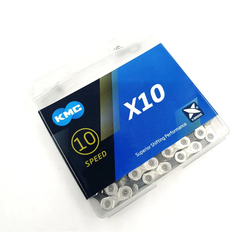 Цепь велосипедная KMC X10 серебристая/черная 10 скоростей 116 звеньев 10-20-30 | Спорт и