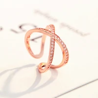new fashion creative cross wrap thin finger rings shiny micro crystal pave simple style female opening ring band accessory gifts