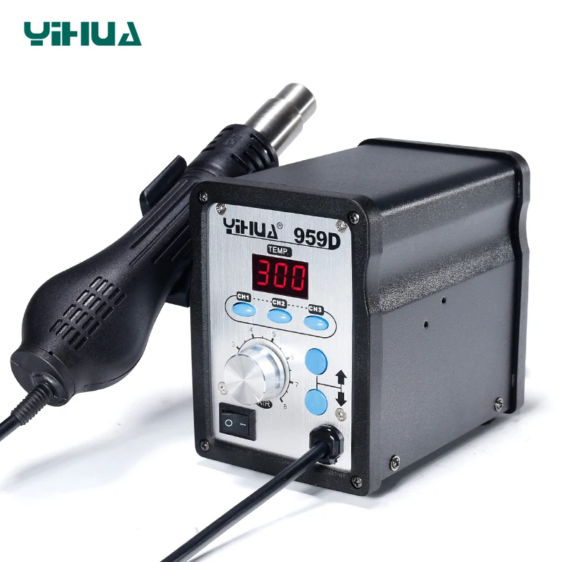 220V YIHUA 959D SMD Soldering Station with Soldering Iron Hot Air Gun Soldering Station Free Shipping 100~500 3KG Brushless Fan