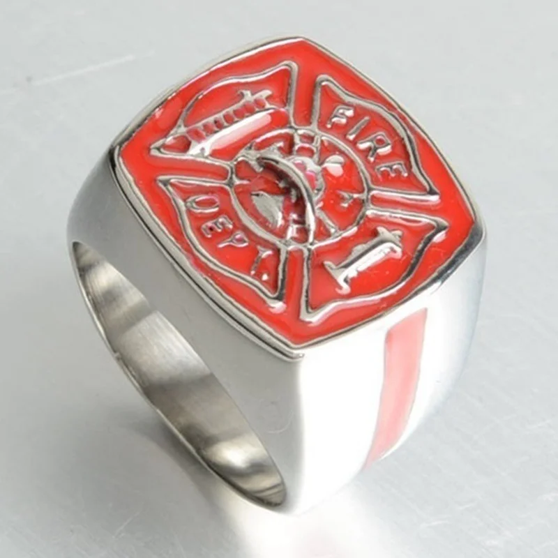 

New Retro American Firefighter Ring Men's Ring Fashion Metal Ring Accessories Party Jewelry