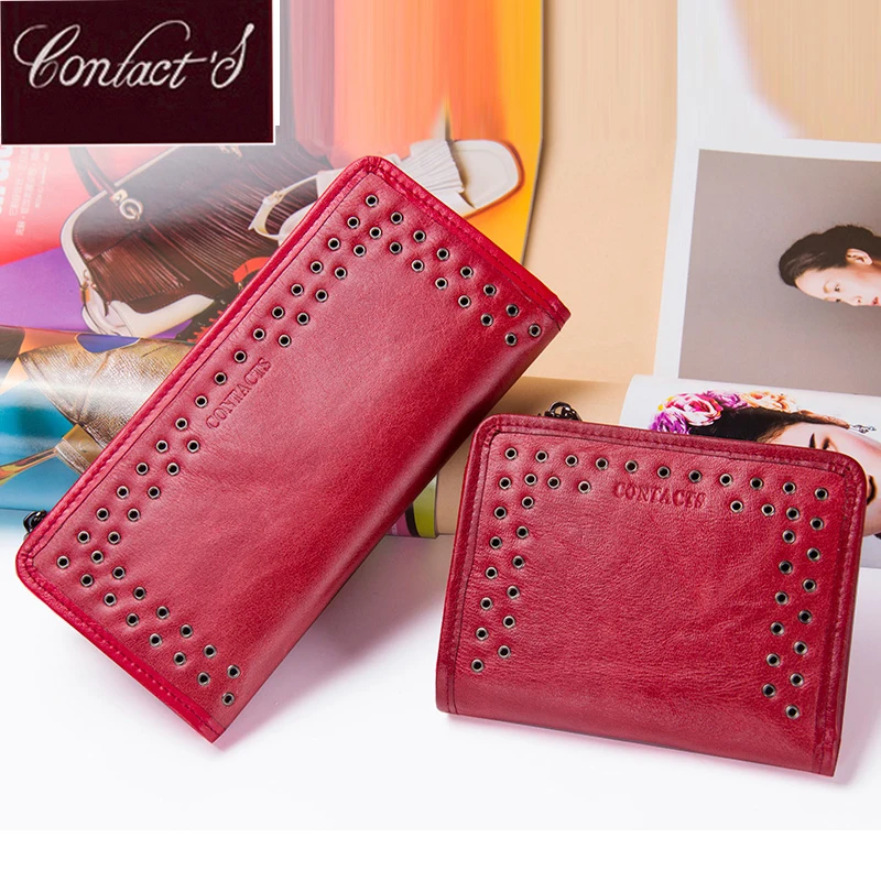 Женские кошельки Contact's из натуральной кожи красный кошелек чехол клатч для