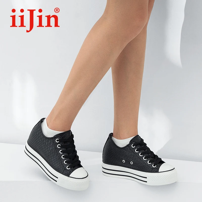 comprar IIJIN Primavera Low Top Casual Flats Aumentar Plataforma Fundo Grosso Microfibra Sapatas Das Mulheres Das Sapatilhas Da Lona Do Sexo Feminino النساء أحذية
