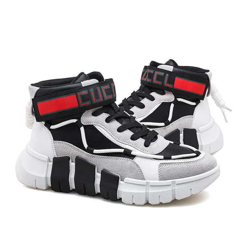 New trend   youth personality color matching lace-up sports high-top thick-soled men'S shoes comfortable men'S shoes