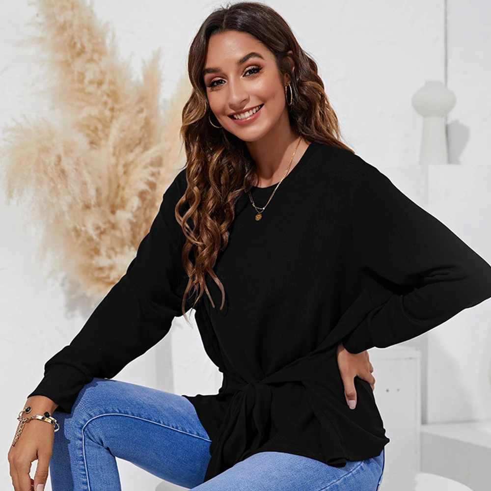 

Loose T-Shirt for Women Autumn O-Neck Simple Tee Shirt Solid Color Ladies Long Sleeve Pullover Women's Clothing