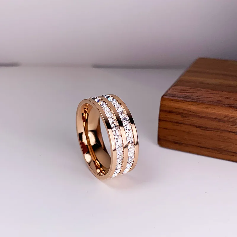 Женское Двухрядное кольцо из нержавеющей стали с квадратным фианитом | Украшения