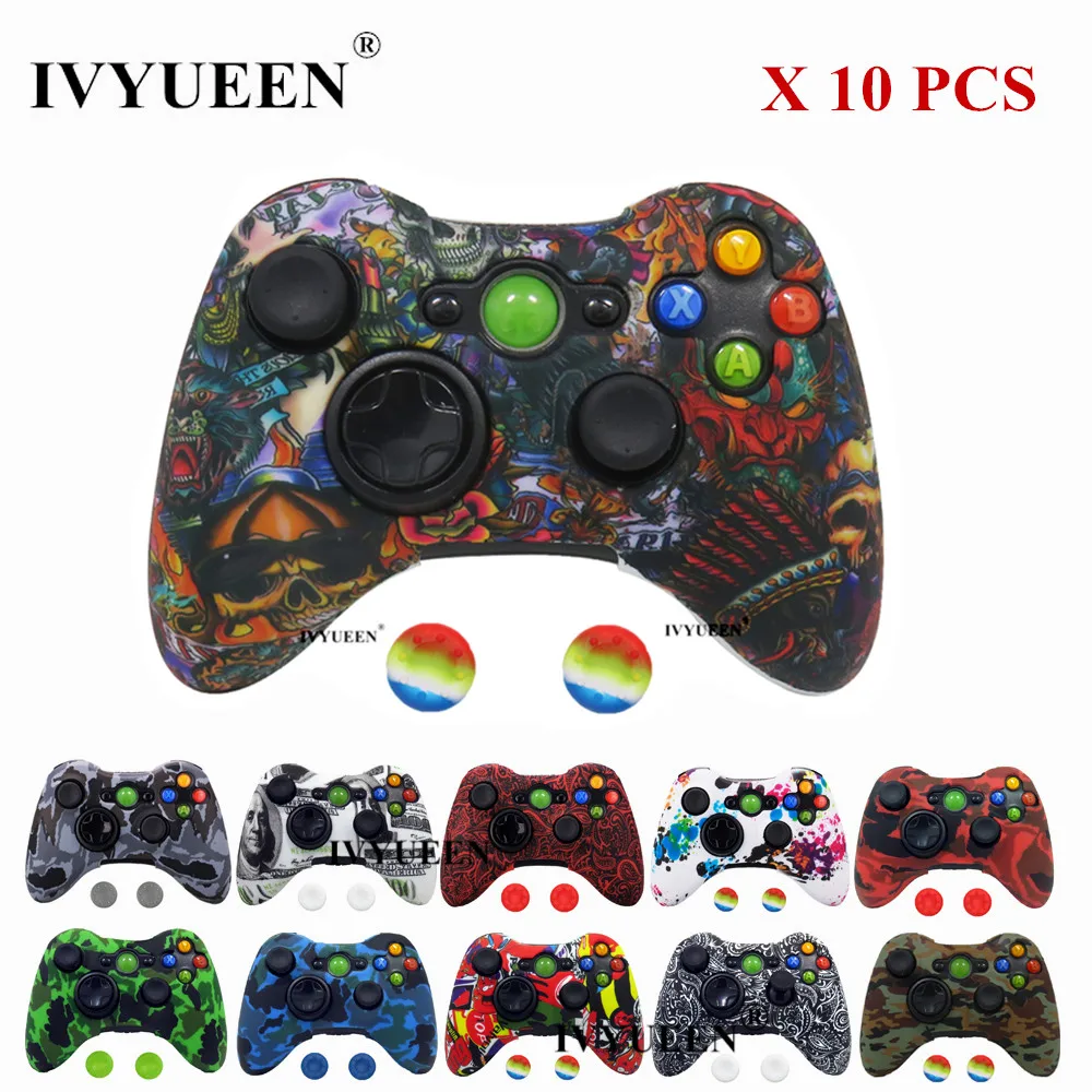IVYUEEN 10 шт. силиконовый защитный чехол для microsoft Xbox 360 чехол для контроллера с принтом+ аналоговые джойстики